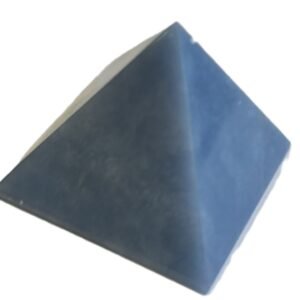 Polished natural angelite crystal pyramid2 sians emporium Polished blue angelite four sided pyramid showing natural white veining and earthy inclusions on a white background
